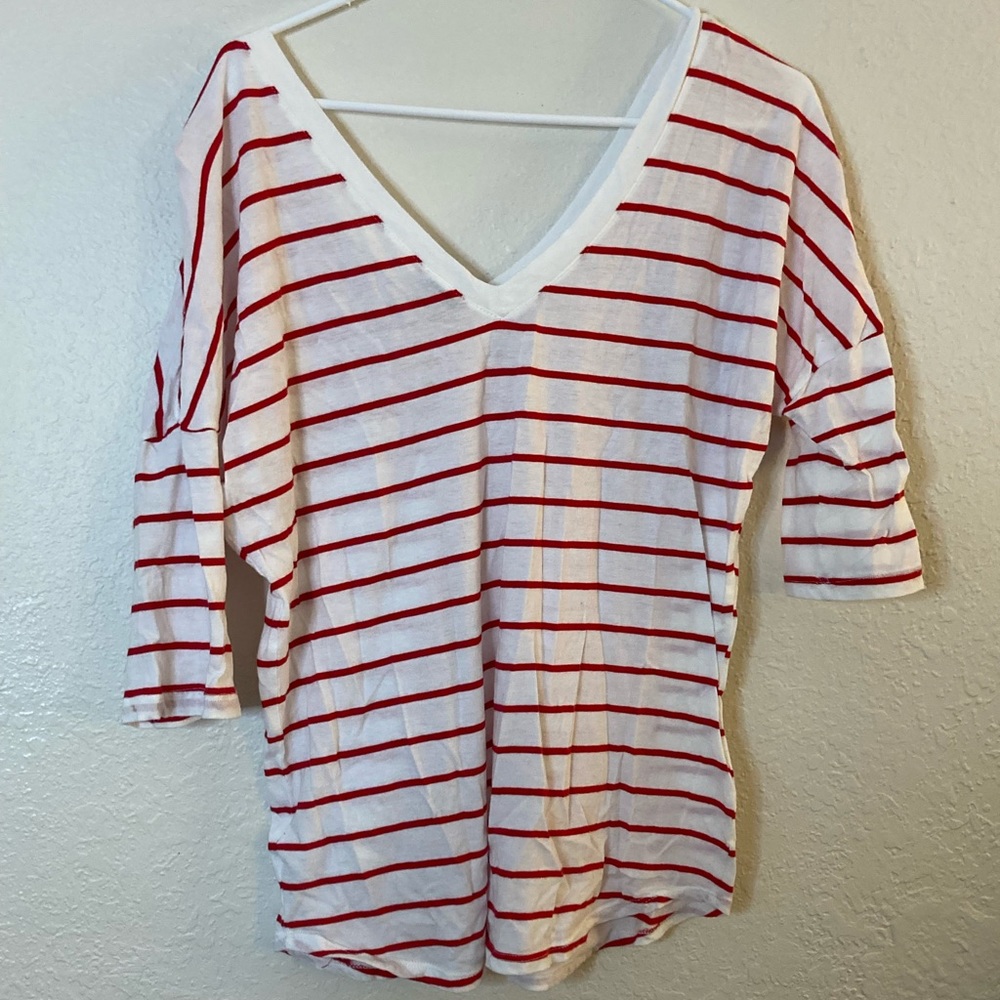 Express Off the Shoulder V Neck Stripe Top M